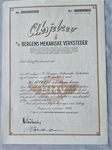 Aksjebrev - Bergens mekaniske Verksteder 1948
