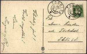 119. 7 øre Posthorn på postkort, annullert med KPH-stempel "Togrind" (ØF, 6 pkt) og sendt til Slitu stasjon.