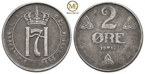 2 øre 1917 Haakon VII. Kv.1/1+