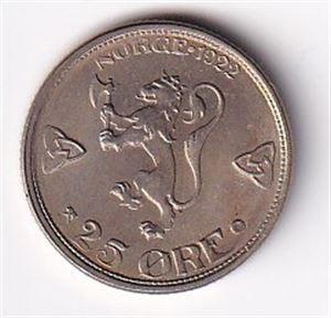 25  øre 1922 utan hol