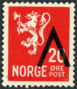 282. 20 øre V variant "Omvendt V-overtrykk".