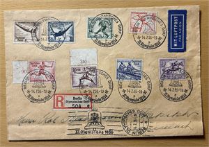 REICH Rekbrev med spesialstempel "OLYMPISCHES DORF 14-7-36-19" til Danmark. Ankomststempel "NAKSKOV" dagen derpå.