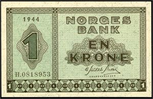 To stk 1 krone 1940, serie H i rekkefølge. Hhv. nr 0818953/54. 0