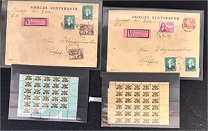 KONTINGENTMERKER NORSK JERNBANEFORBUND 2 brettede helark hver på 52 merker. Begge limt sammen. Medfølger 2 verdibrev fra Norges Statsbaner 1948