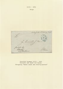 Portofritt Brev st. Drammen 12/11-1852 (Svartblå) sendt til Hurum.  Påført "Bedes sendt med Svelvig-posten"