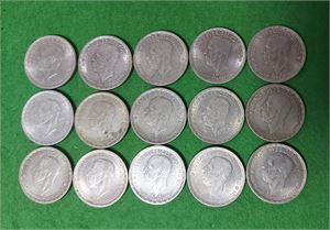 SVERIGE GUSTAF V parti 15 st 2kr 15gr/st, 0.400 silver, tot. ren silver 90 gr