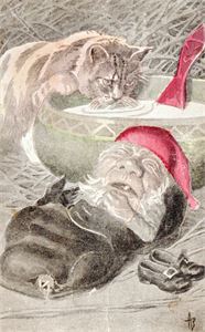 Julekort. Nisse som sover. A. Block.