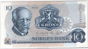 10 kroner 1978 HK erstatningsseddel. Kv.0