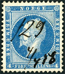 4. 4 skilling Oscar, anert med håndskrevet nummer "129 4/4 56" (Hougsund, BU).