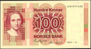 100 kroner 1984, nr 4201977493. 0