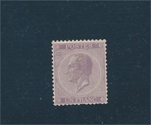 BELGIA (x) Mi 18C, 1865 1Fr tg 14. Korte tagger nede (€ 2000 for x)