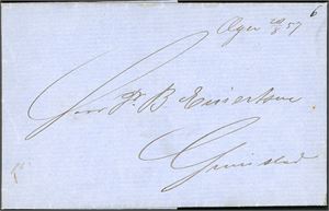 Komplett brev fra Christiania til Grimstad, med håndskrevet dampskipspåskrift "Æger 28/8 57".