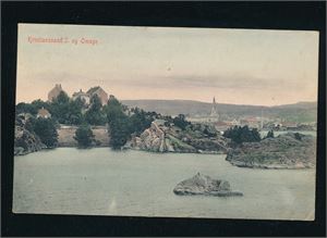 KRISTIANSAND S OG OMEGN (Blazek) Flott fargekort sendt til Hamburg 1911