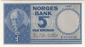 5 kroner 1957 F.2886582. Kv.0