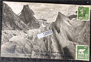 NORDLAND PAA FONDALSBRÆEN SVARTISEN frankert med 10øre løve og 10øre polmerker til Leipzig 1934