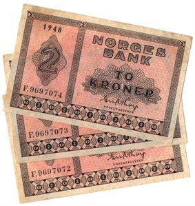 2 kroner 1948 F. i serie. Kv.1+ til 01