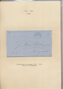 Prefil Lot med 5 Norske prefilbrev, alle fra 1854. Bergen, Fredrikshald, Arendal, Stavanger, Drammen og Trondhjem.   Pene brev.