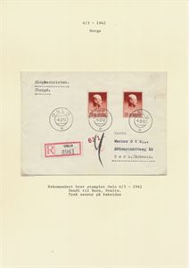 NK 300 - 201 Rekommandert brev stemplet Oslo 6-3-42, sendt til Bern, Sveits.  Tysk sensur og ankomst.st. Bern bak