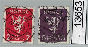 Nk 231-32 o. 2 og 5kr løve stemplet "GANDDAL" og "OSLO TORSHOV"