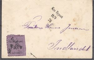 Bypost Kristiansund Bypost I  Nr 3 A (S/A) 7 øre sort påsatt på en konvolutt stemplet i svart Krs Bypost 11/9 78.  Konvolutten er i tillegg sidestemplet samme dag.  Brevet er adressert til Indlandet og sendt lokalt i Kristiansund med 7 øres bypostporto til denne bydelen.   Attest NF fra 2011 "Brevet har noe utflytende blekk og flekker, men er i en meget god kvalitet.  Brevet er pr. i dag eneste kjente fra denne byposten!"