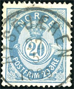 46 b. 20 øre 21 mm, fullstemplet "Rysfjæren 22.5.1886".