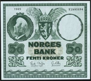 50 kroner 1965, serie F.2485194. 01