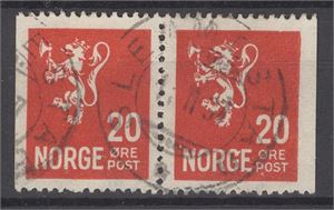 NK 145 BB 20ø heftemerke i par nydelig stemplet Slemmestad 11-II-37