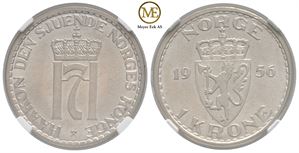 1 krone 1956 Haakon VII. Kv.0