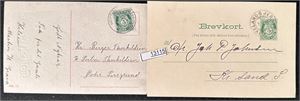 STEMPLER 2 kort stemplet "HEISTADS JERNBANESTATION" og "IVELANDS JERNBANEST." 1910/1912