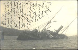 D/S Mercur (Det Bergenske Dampskibselskab) på grunn ved Leksa 1906. Sendt til USA 21.2.06. K-2