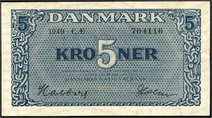 5 kr 1949, serie CØ 704116. 1+