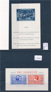 SVEITS xx Mi Bl 11, 1945 krigsskadde (€ 220). Medfølger Mi Bl 3 Pro Juventute 1937 hengslet (€ 8,50 for xx)