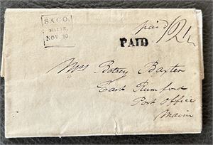 USA-PREFRIM Brev stemplet "SACO, Maine NOV 20" (1829).