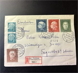 BRD Brev med Mi 200-03 rek til Sverige (Merkeverdi € 55)