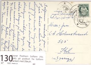 Kronet Posthorn Solfonn (Ho, 4pkt) på postkort fra Solfonn frankert med 20ø ph.