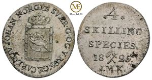 4 skilling 1825 Carl XIV Johan. Kv.0/01