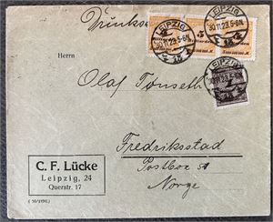 REICH-INFLASJONSBREV Brev stemplet "LEIPZIG 30.11.23" til Fredrikstad. Gyldig portosats i 5 virkedager