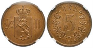 5 øre 1896 Oscar II. Kv.0