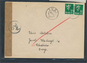 Sensurbrev stemplet "TVEIT 16-9-44" til Stockholm. Kan være et fanbrev til skuespilleren Edvin Adolphson, eller en navnebror