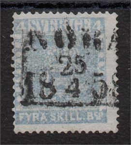 F2k3  ljust mattblå-grå blå,praktstämplat NORA 25.4.5X(8?), intyg Svensson "praktstämpel, sällsynt nyans" 3,2,4