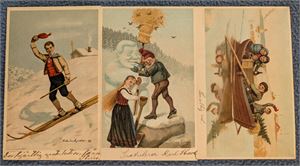 LARSEN, Willhelm, lot 3 gamle kort, skrevet ikke sendt. Utgiver J.F.