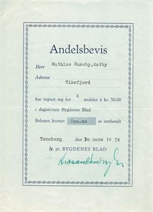 Bygdenes Blad (Andelsbevis)