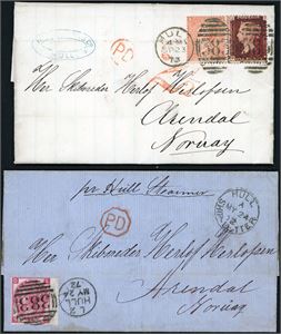 Five letters from Great Britain to Norway between 1863-73.