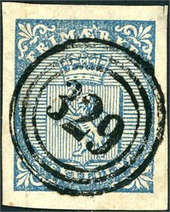 1. 4 skilling våpen 1855, annullert med nummerstempel "329" (Vadsø, FI). Gode marger.