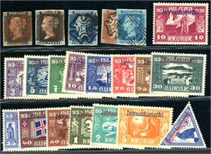 Iceland,Sweden,Great Britain. Iceland Allting Official in a complete set, Postkongress 1924 complete. Also 5 stamps Great Britain 1840/41 in mixed quality.