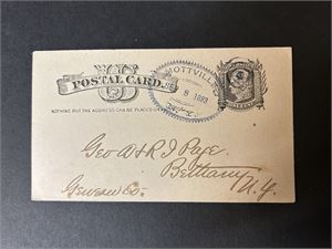 USA 1c helsak med ovalt stempel "MOTTVILLE SEP 8 1883". Pent, og ikke "motvillig" objekt