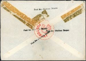 Konvolutt, maskinstemplet "Oslo 1.10.48" og sendt til Trondheim. Frimerket er falt av, og konvolutten er både på for- og baksiden stemplet "Post fra "Bukken Bruse"". Postens pergamynkonvolutt som ble brukt til å viderende brevet til mottageren medfølger også.