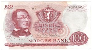 100 kroner 1966 Z.0637663. Erstatningsseddel. Kv.1/1+