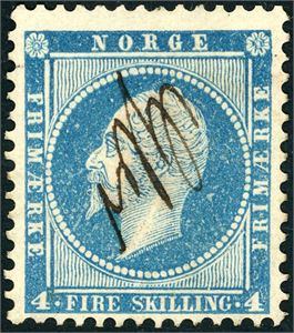 4. 4 skilling Oscar, annullert med håndskrevet dampskipsnavn "Gler".