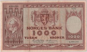 1000 kroner 1972 G.2001584 erstatningsseddel. Kv.1